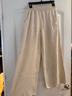 Gilli Women's Wide-Leg Elastic Waist Linen Pants - Cream